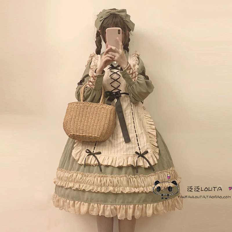 ロリータファッション 姫袖リボン付きフリルワンピース