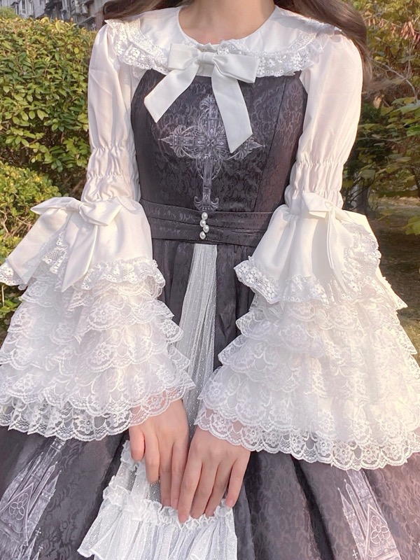 ロリータファッション 甘ロリータ レース長袖ブラウス 姫袖フリル女性用