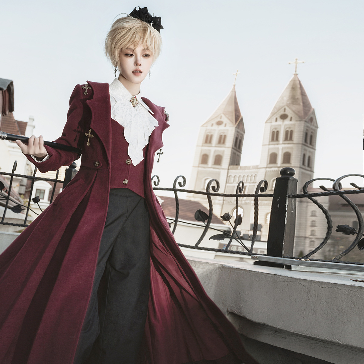 ロリータファッション 貴族風ロングコート軍服ロリータセット