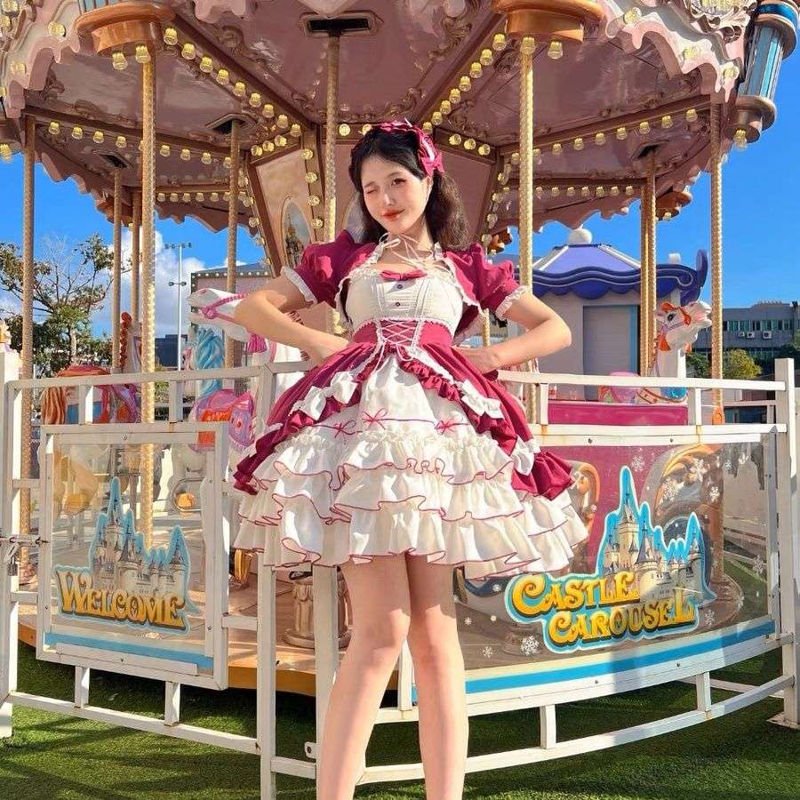ロリータファッション 姫系フリル重ねレースワンピース