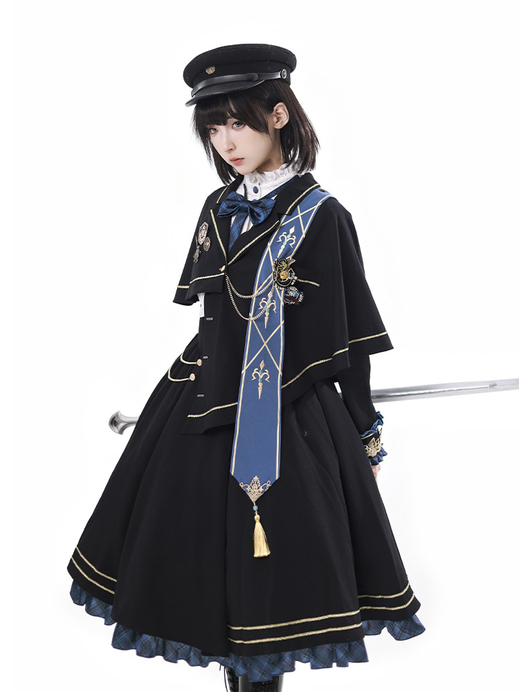 ロリータファッション 高貴なる騎士団の誓い 軍服風ケープ付きワンピース