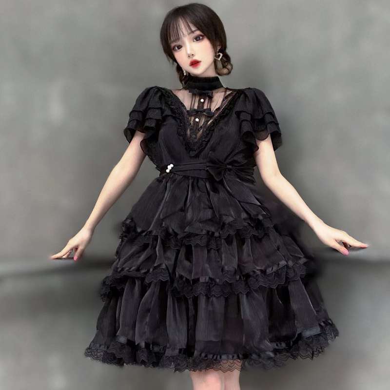 ロリータファッション  優雅な姫様風フリルティアードワンピース