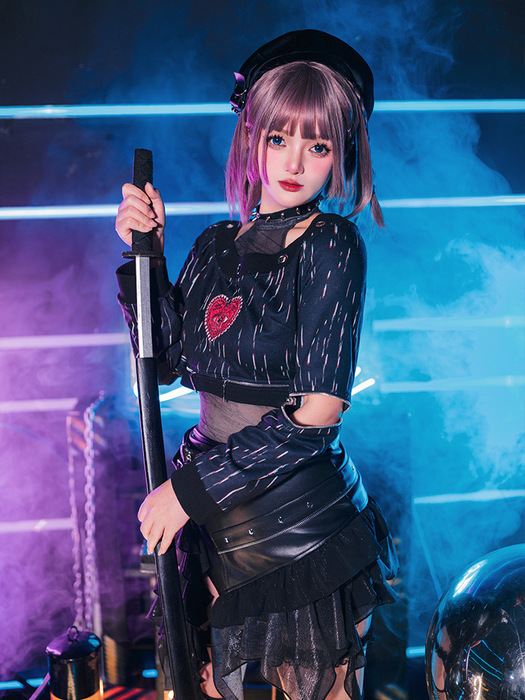 ロリータファッション 【ゴスロリ】ゴシックロリータ 病みかわ近未来的ブラックセットアップ