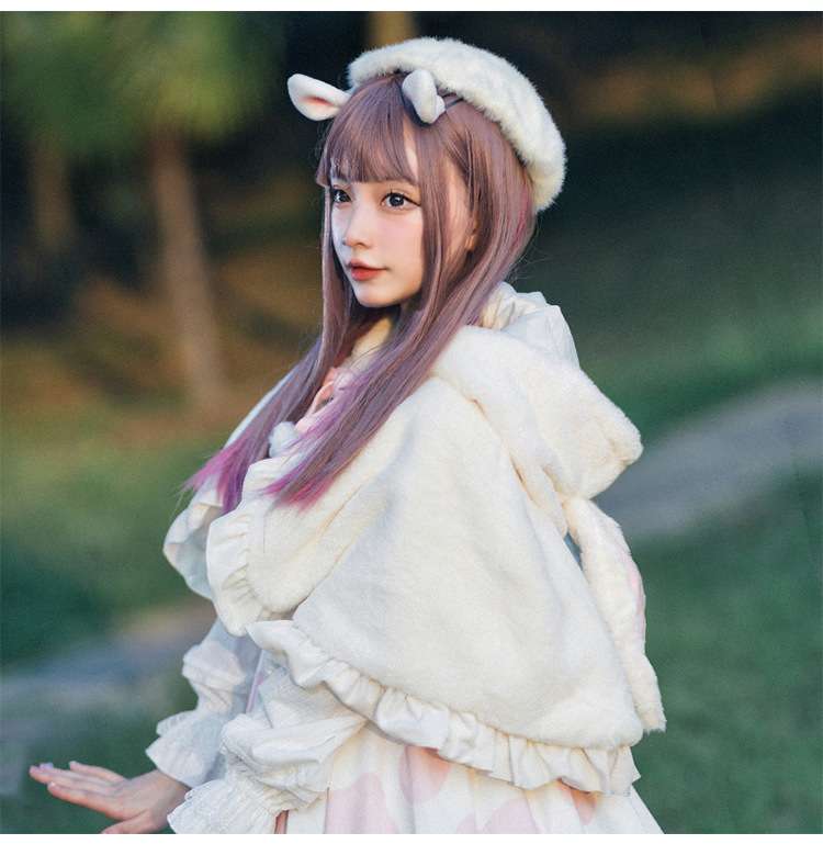 ロリータファッション うさぎ耳ベレー帽付きフリル襟ワンピース