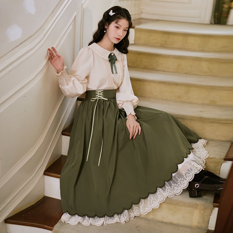 ロリータファッション 姫袖レース付きワンピース