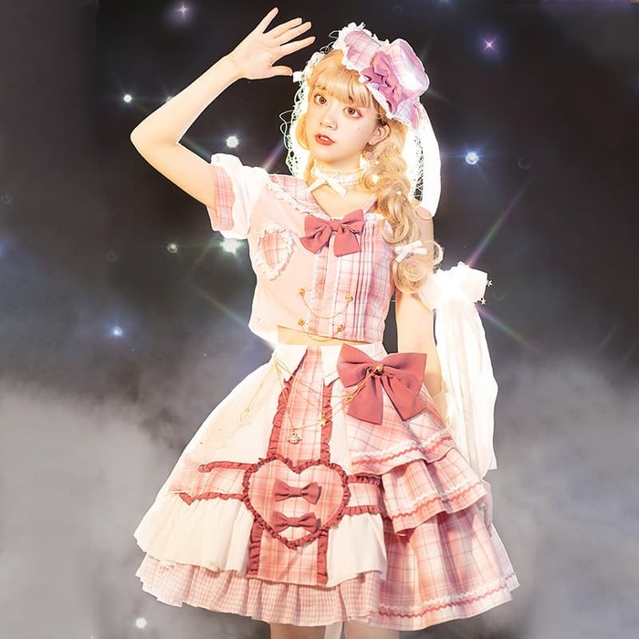 ロリータファッション 【甘ロリータ】アイドルチックピンクチェック