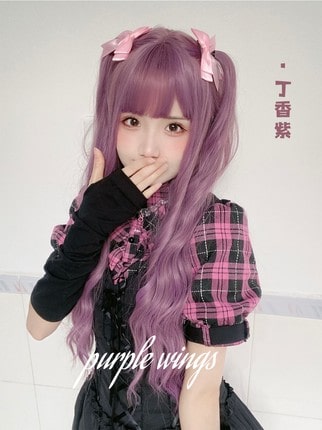 ロリータファッション 【甘ロリータ】パープルカールリボンツインテールヘアウィッグ