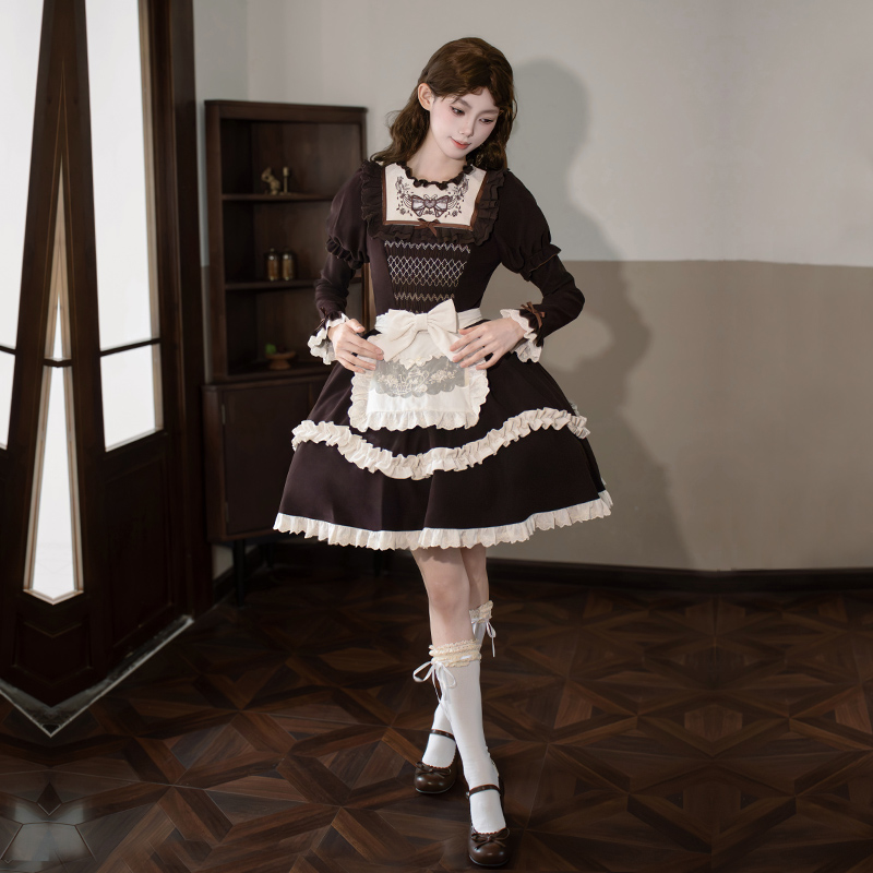 ロリータファッション 乙女のメイド服風フリルワンピース