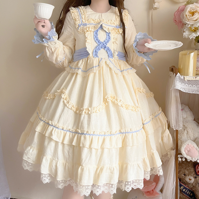 ロリータファッション 姫宮廷ふんわりレース袖付きワンピース