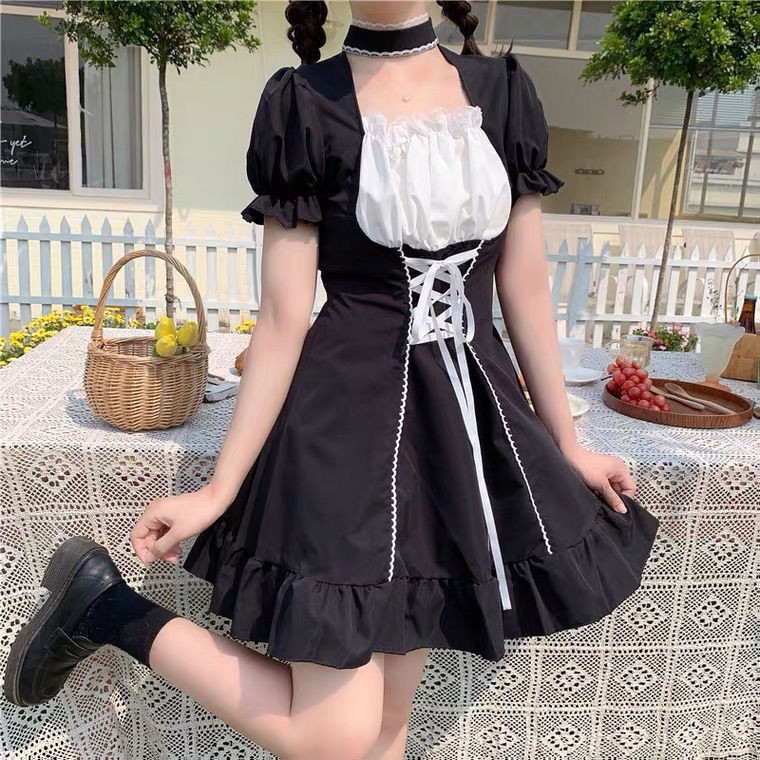 ロリータファッション【ゴスロリ】パフスリーブメイドロリータ
