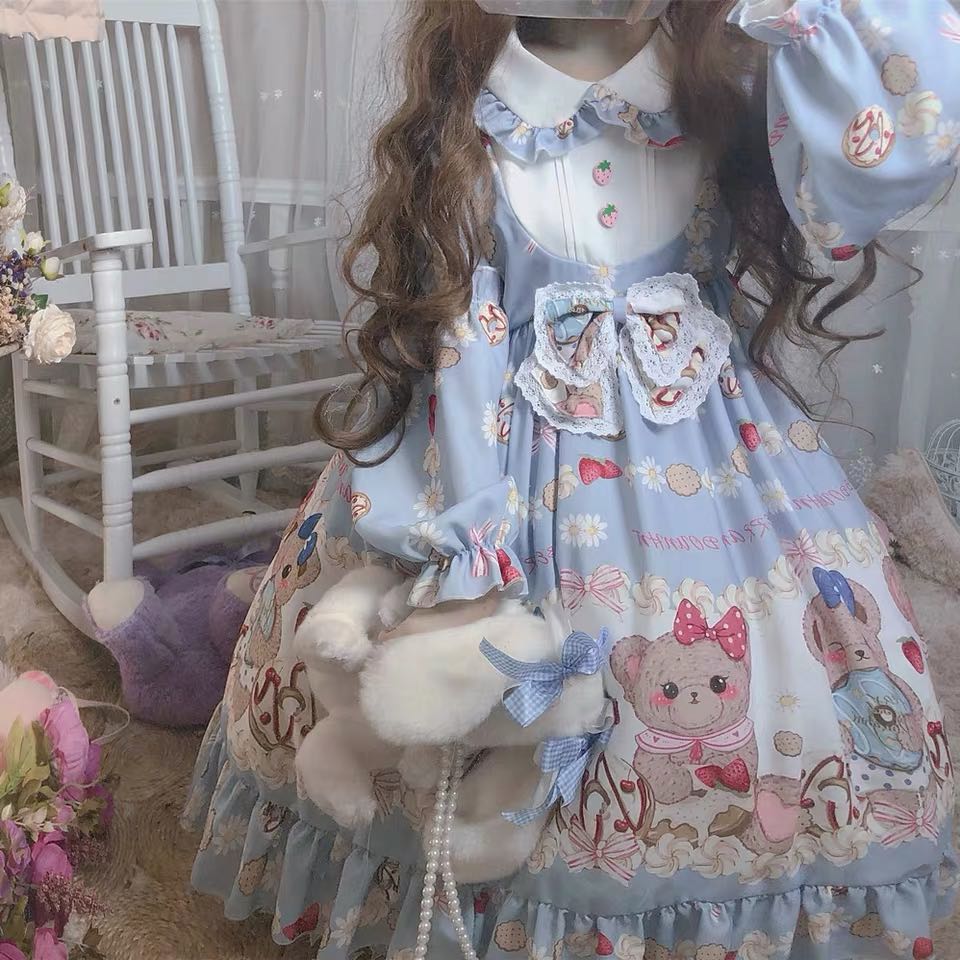 ロリータファッション【甘ロリータ】夢かわスイートテディベアスターチャームドレスワンピース