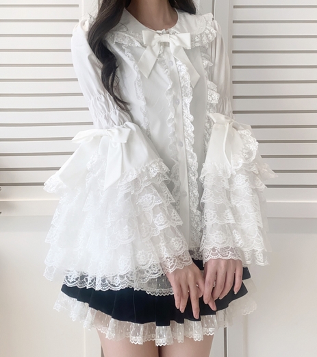 ロリータファッション 甘ロリータ レース長袖ブラウス 姫袖フリル女性用