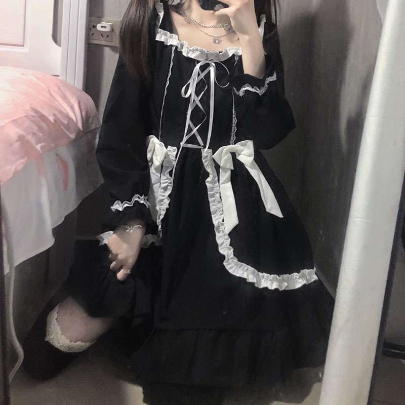 ロリータファッション レースフリルゴシックワンピース