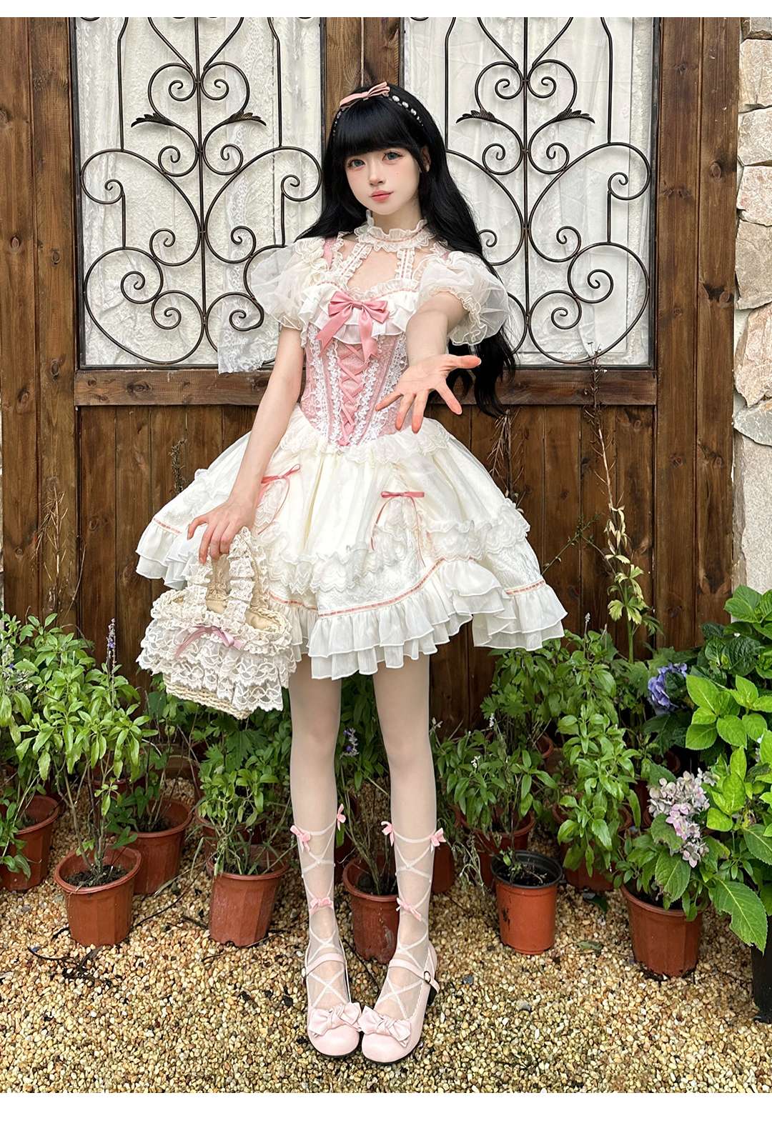 ロリータファッション レース飾りフリル姫様ワンピース