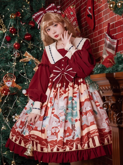 ロリータファッション 【甘ロリータ】クリスマスデザインのドレス
