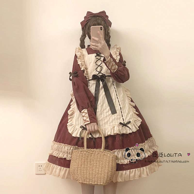 ロリータファッション 姫袖リボン付きフリルワンピース