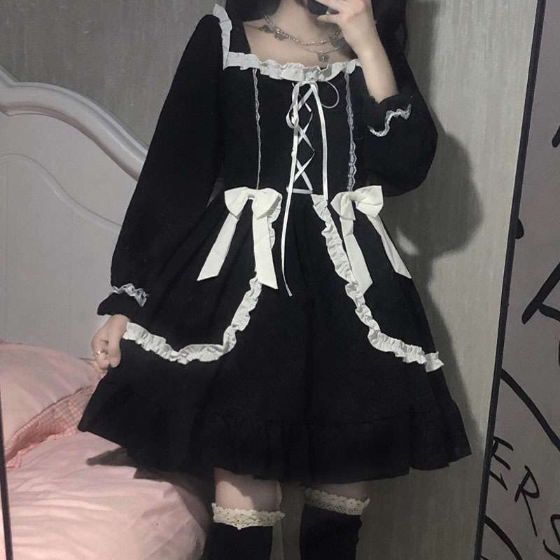 ロリータファッション レースフリルゴシックワンピース