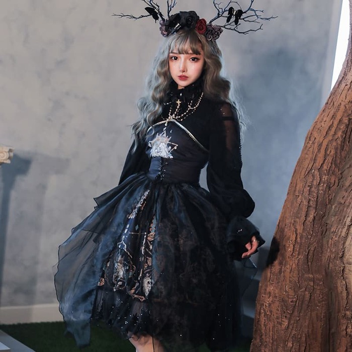 ロリータファッション 【ゴスロリ】ハロウィンエレガントクラシックダークドレスワンピース