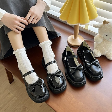 ロリータファッション【ゴスロリ】リボン厚底ローファー ロリータ靴