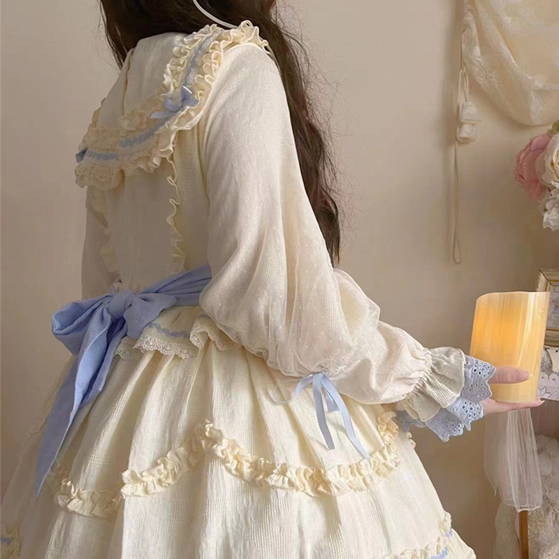 ロリータファッション 姫宮廷ふんわりレース袖付きワンピース
