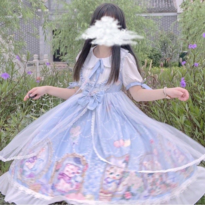 子猫と花園の夢幻ふんわりドレス