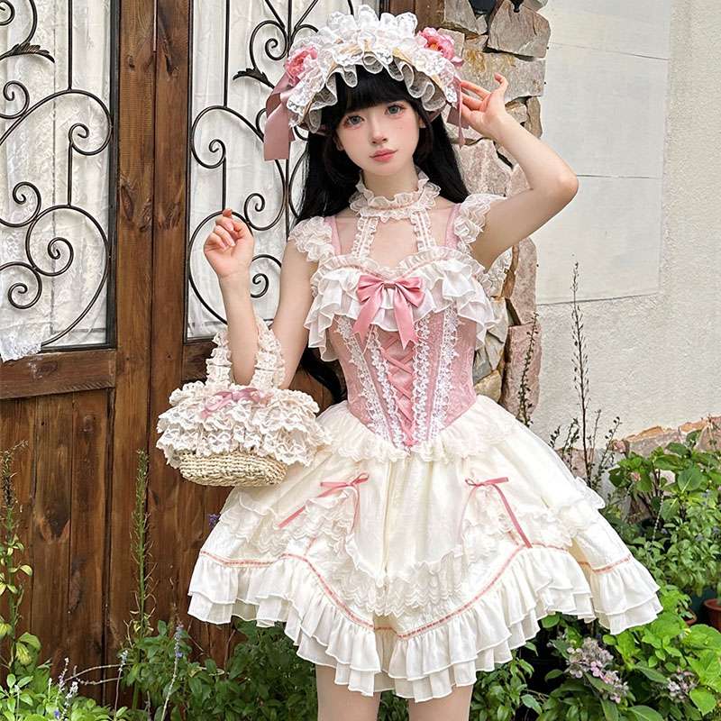 ロリータファッション レース飾りフリル姫様ワンピース