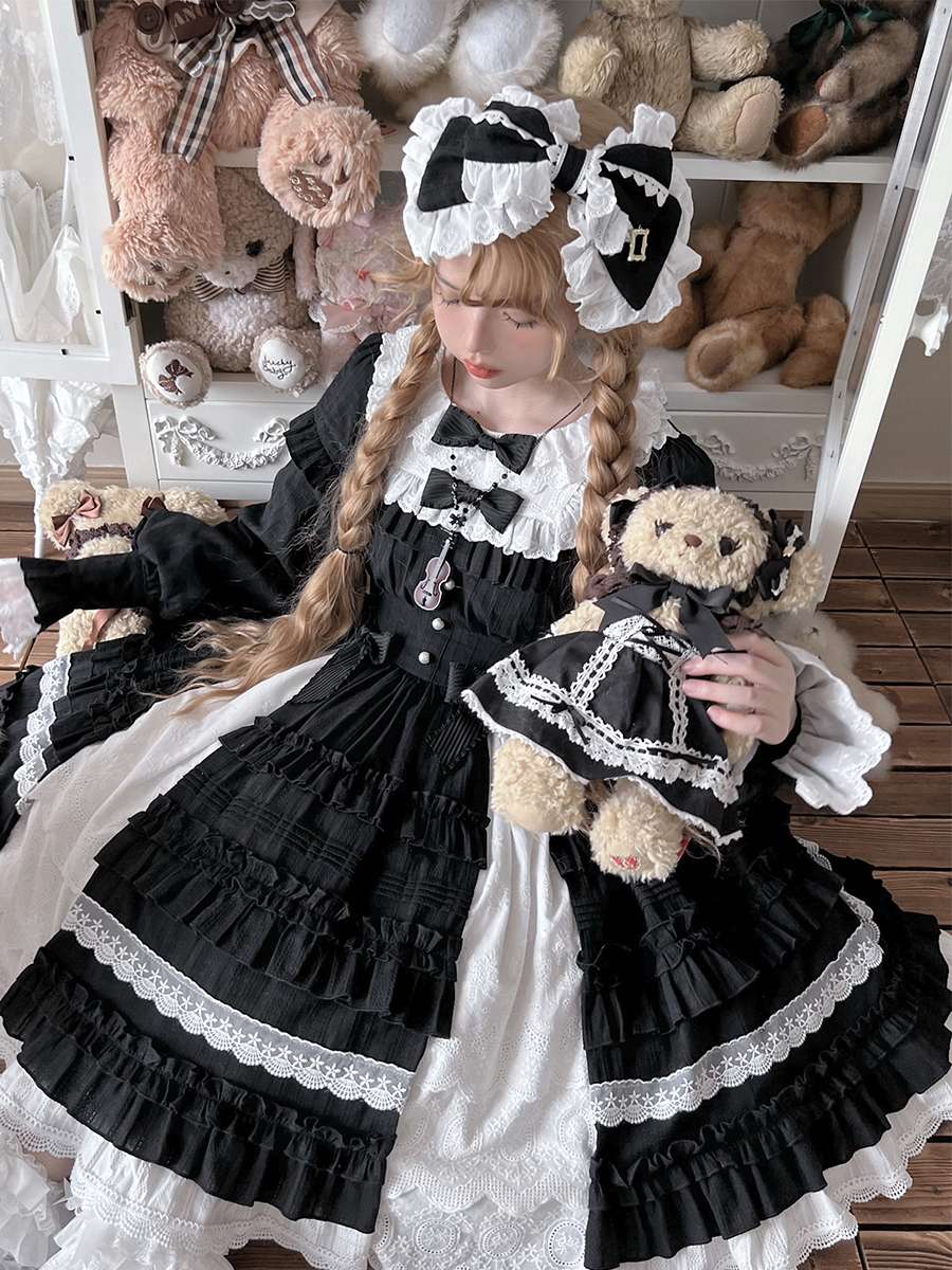 ロリータファッション 姫様のための優雅な貴族風レース重ねドレス