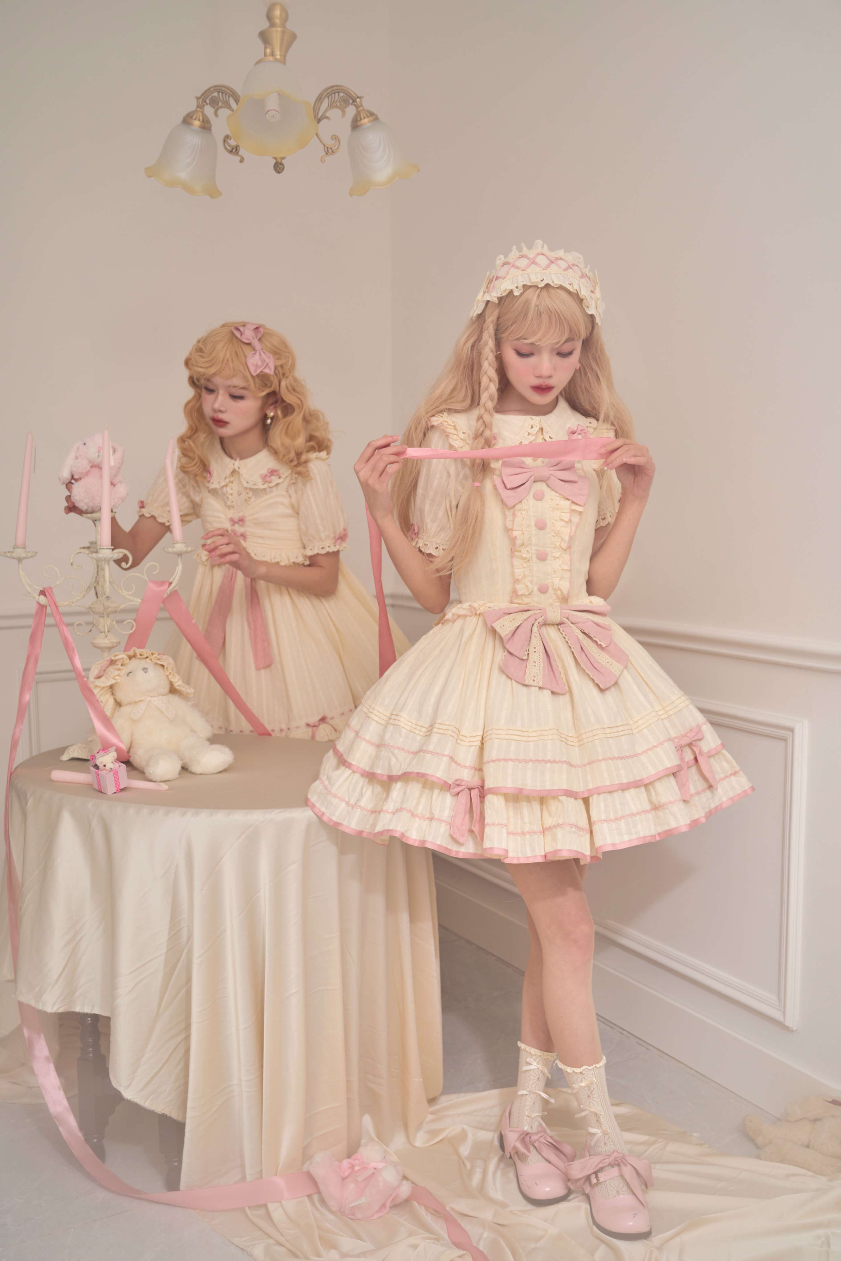 ロリータファッション うさぎリボン姫袖ワンピース