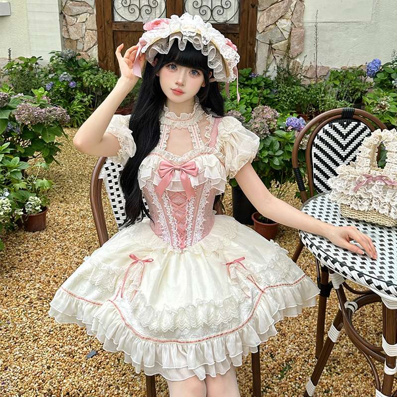 ロリータファッション レース飾りフリル姫様ワンピース