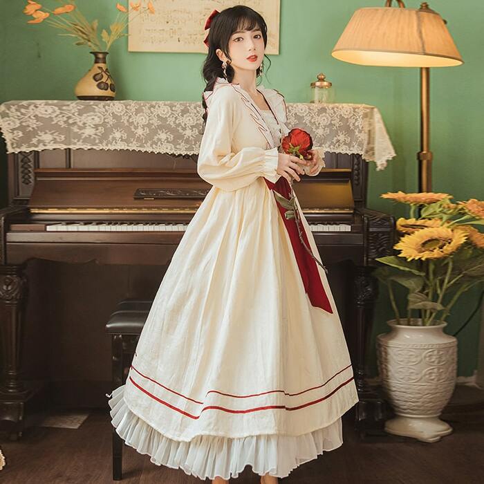 ロリータファッション 【クラシカルロリータ】レトロダブルレイヤースウィングドレス