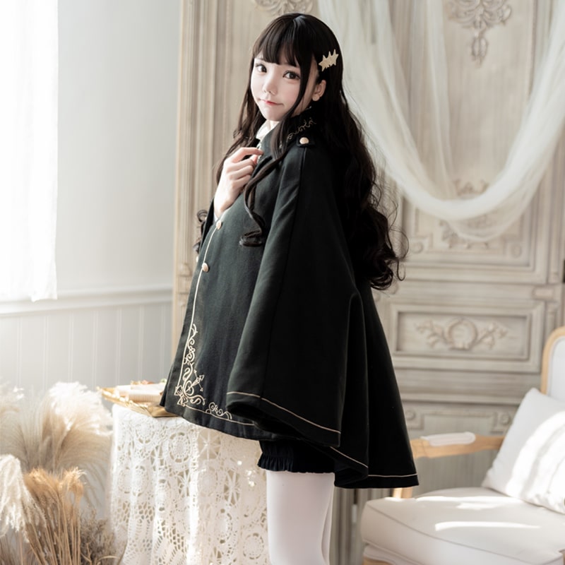 【軍服ロリータ】シンプルブラック軍服風ケープ