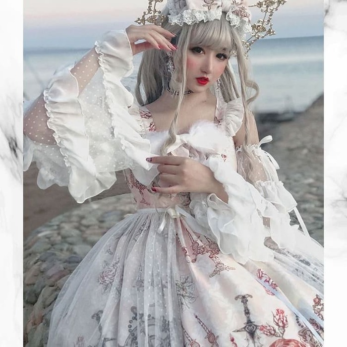 Lingxi lolita ゴスロリ ワンピース スカル刺繍 ロリータファッション 【ゴスロリ】スカルゴーストハロウィンナイト