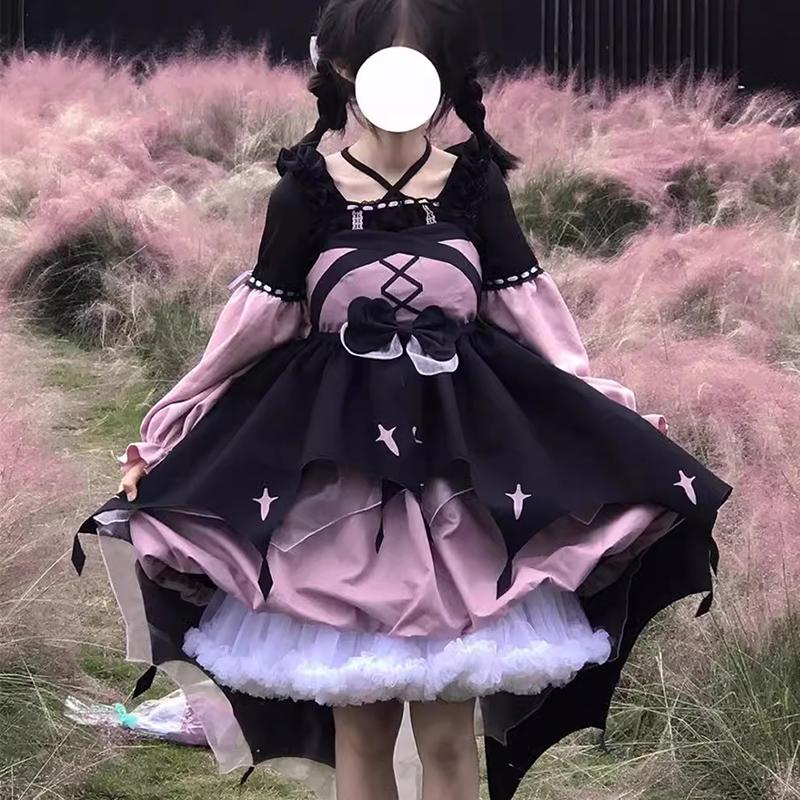 ロリータファッション 星空十字架リボンドレス