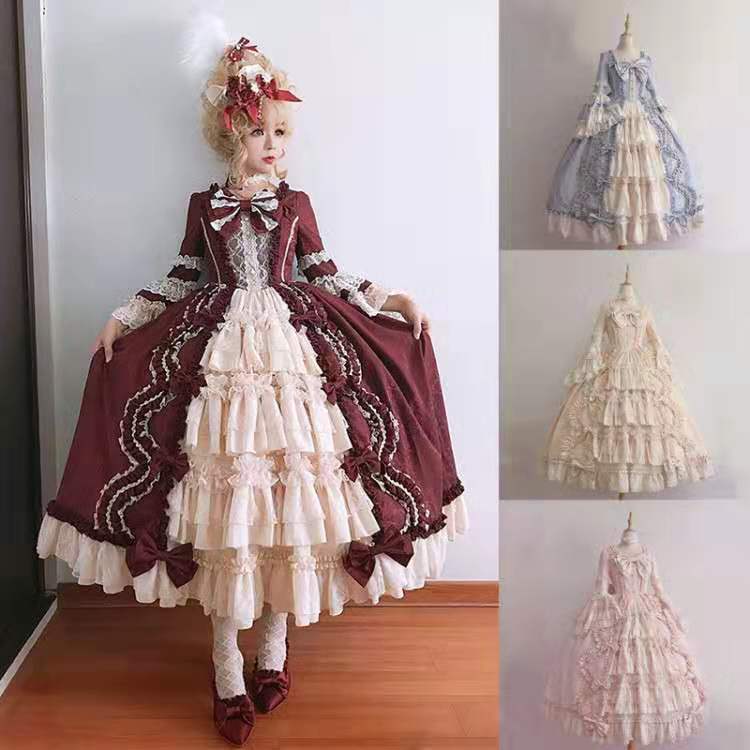 ロリータファッション 宮廷風豪華段々フリルロングドレス クラシカル