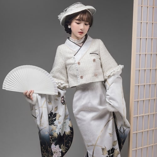 ロリータファッション【和風ロリータ】スリーブフィッシュテールスカートドレス