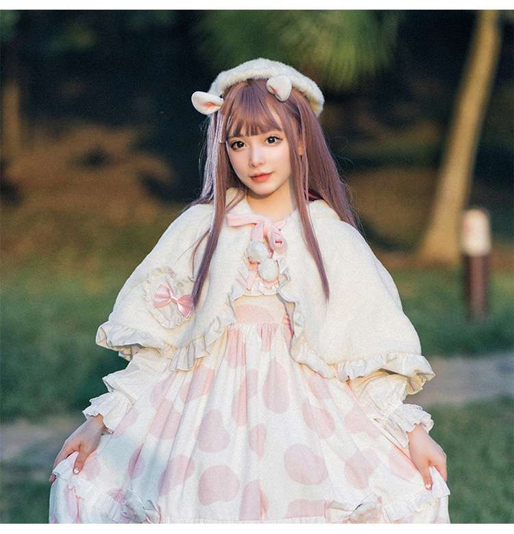 ロリータファッション うさぎ耳ベレー帽付きフリル襟ワンピース