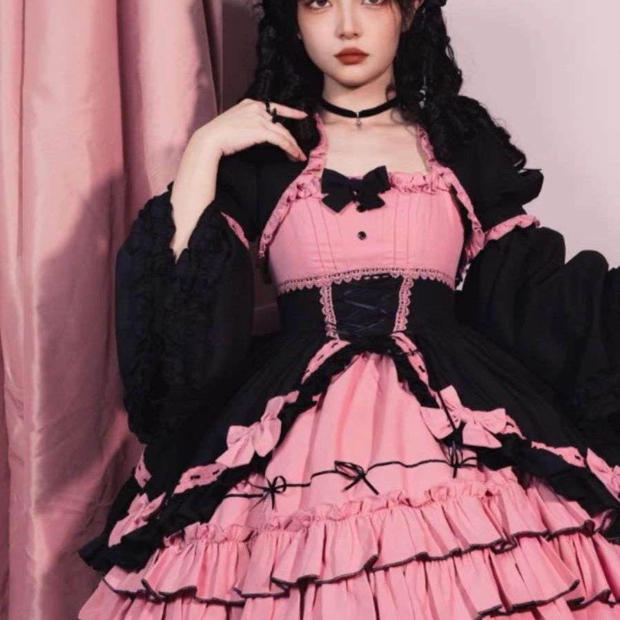 ロリータファッション 姫系フリル重ねレースワンピース