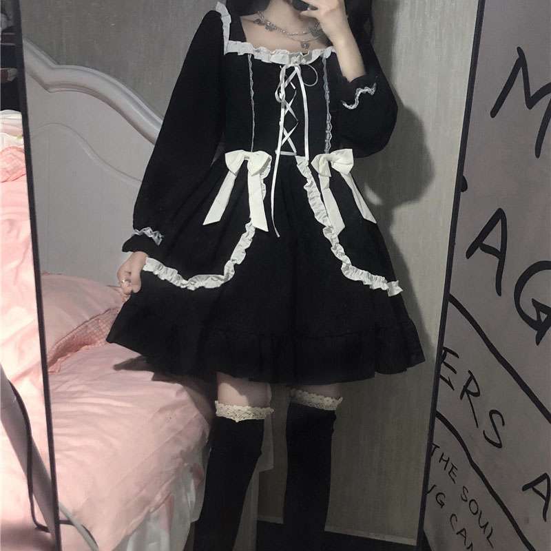 ロリータファッション レースフリルゴシックワンピース