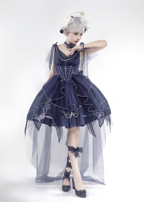 ロリータファッション 【ゴスロリ】深藍の薔薇ゴスロリドレス