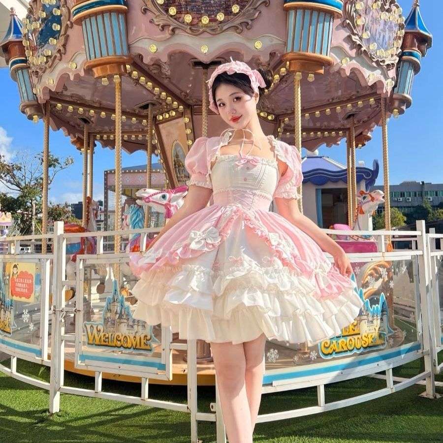ロリータファッション 姫系フリル重ねレースワンピース
