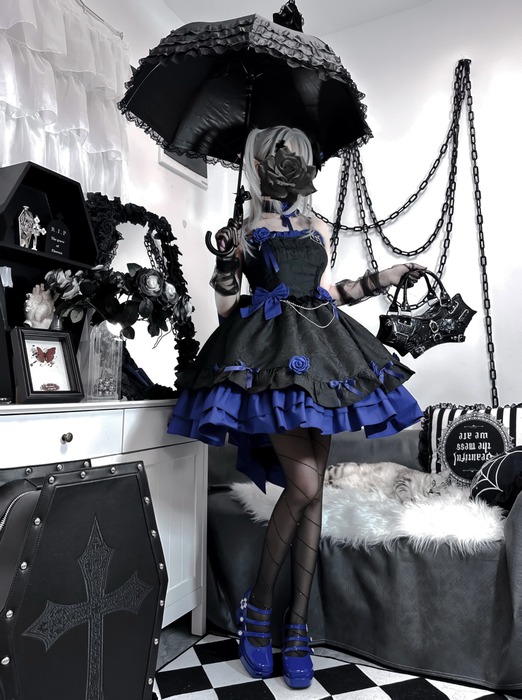 ロリータファッション 【ゴスロリ】ハロウィンブラックローズバック