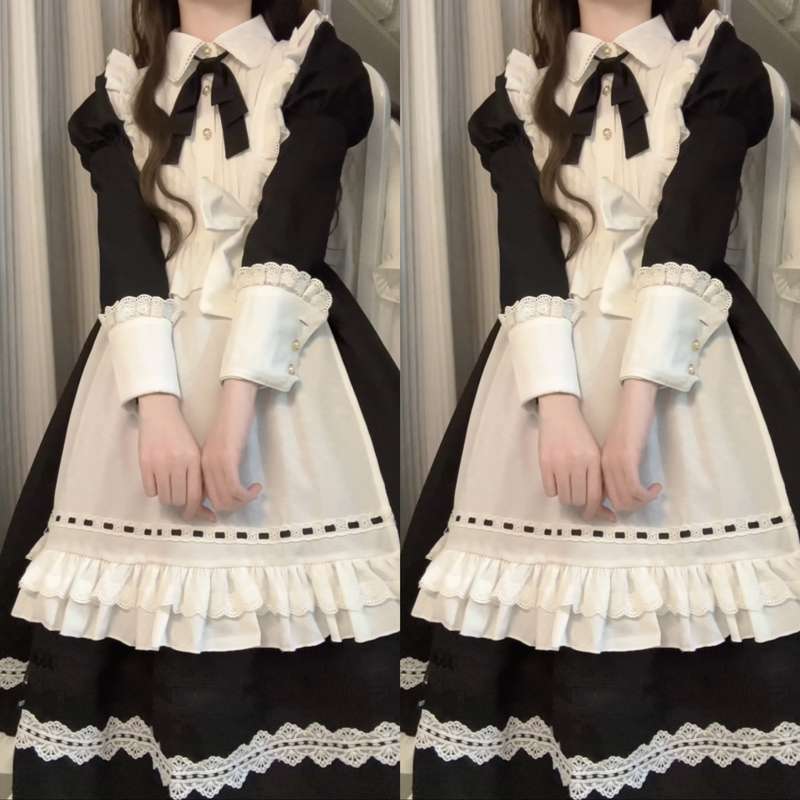 ロリータファッション 優雅なメイド風フリルワンピース