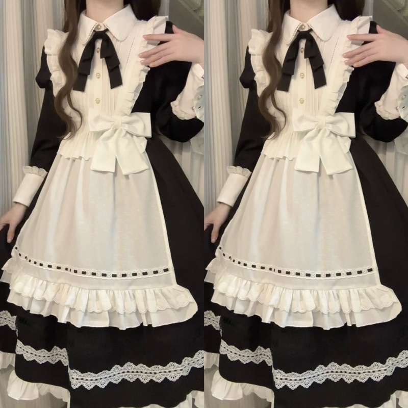 ロリータファッション 優雅なメイド風フリルワンピース