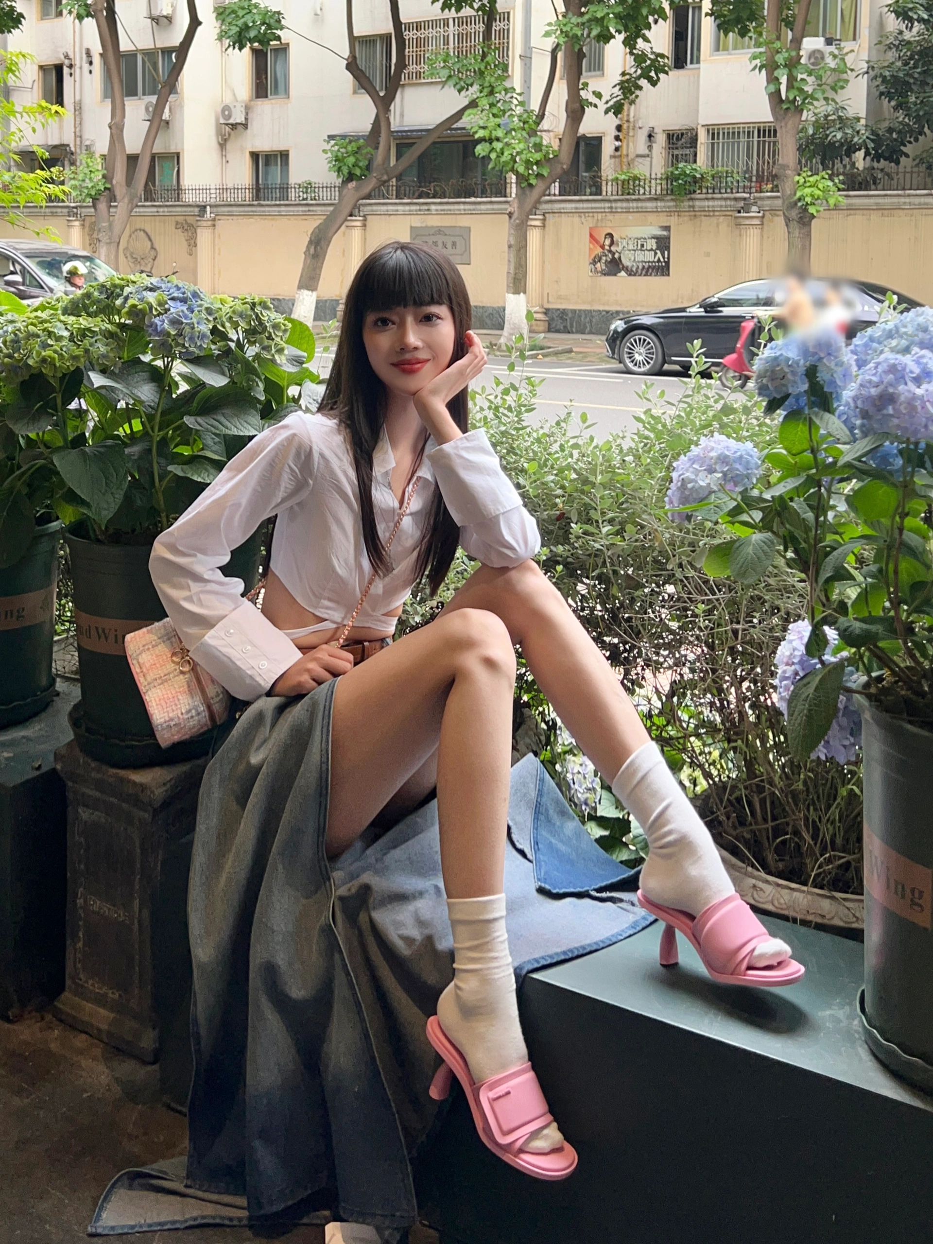 ロングスカート スリット入りマキシデニム