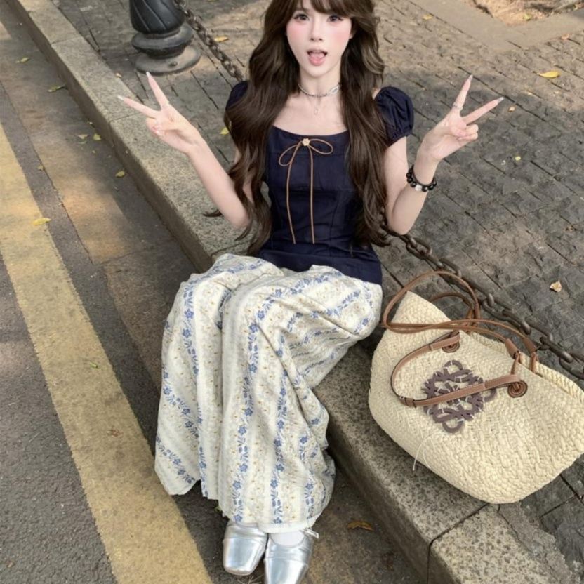ロングスカート 花柄プリーツマキシスカート