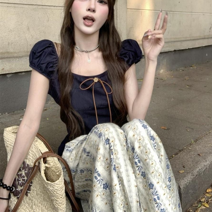 ロングスカート 花柄プリーツマキシスカート