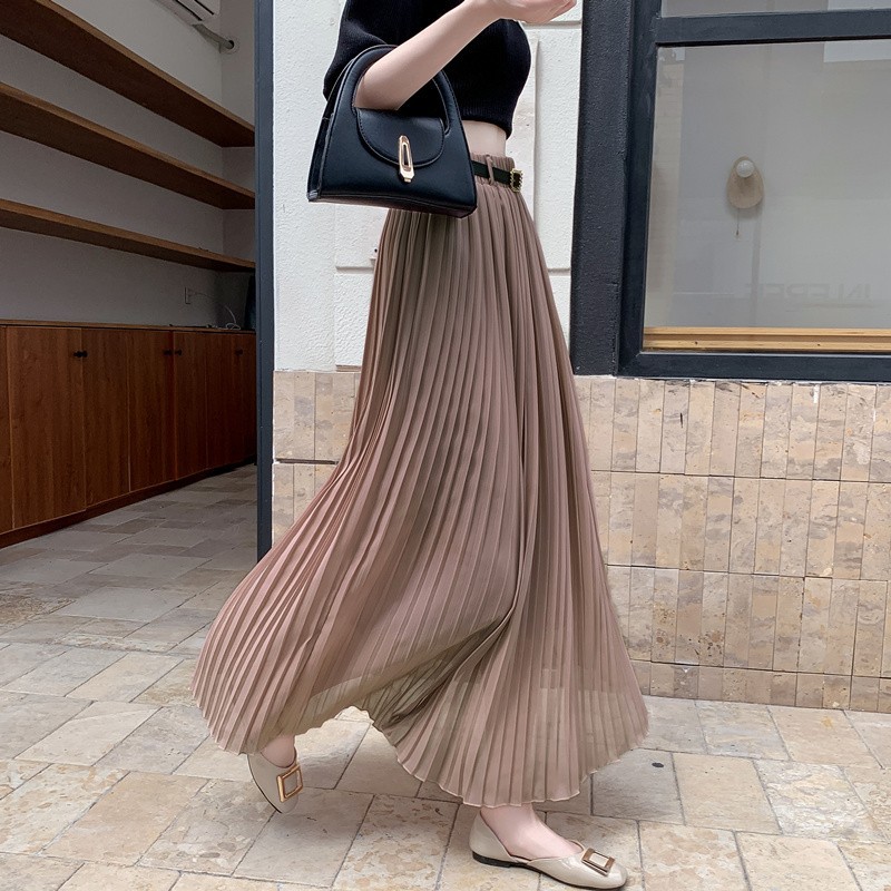 ロングスカート 優美な段プリーツロングスカート