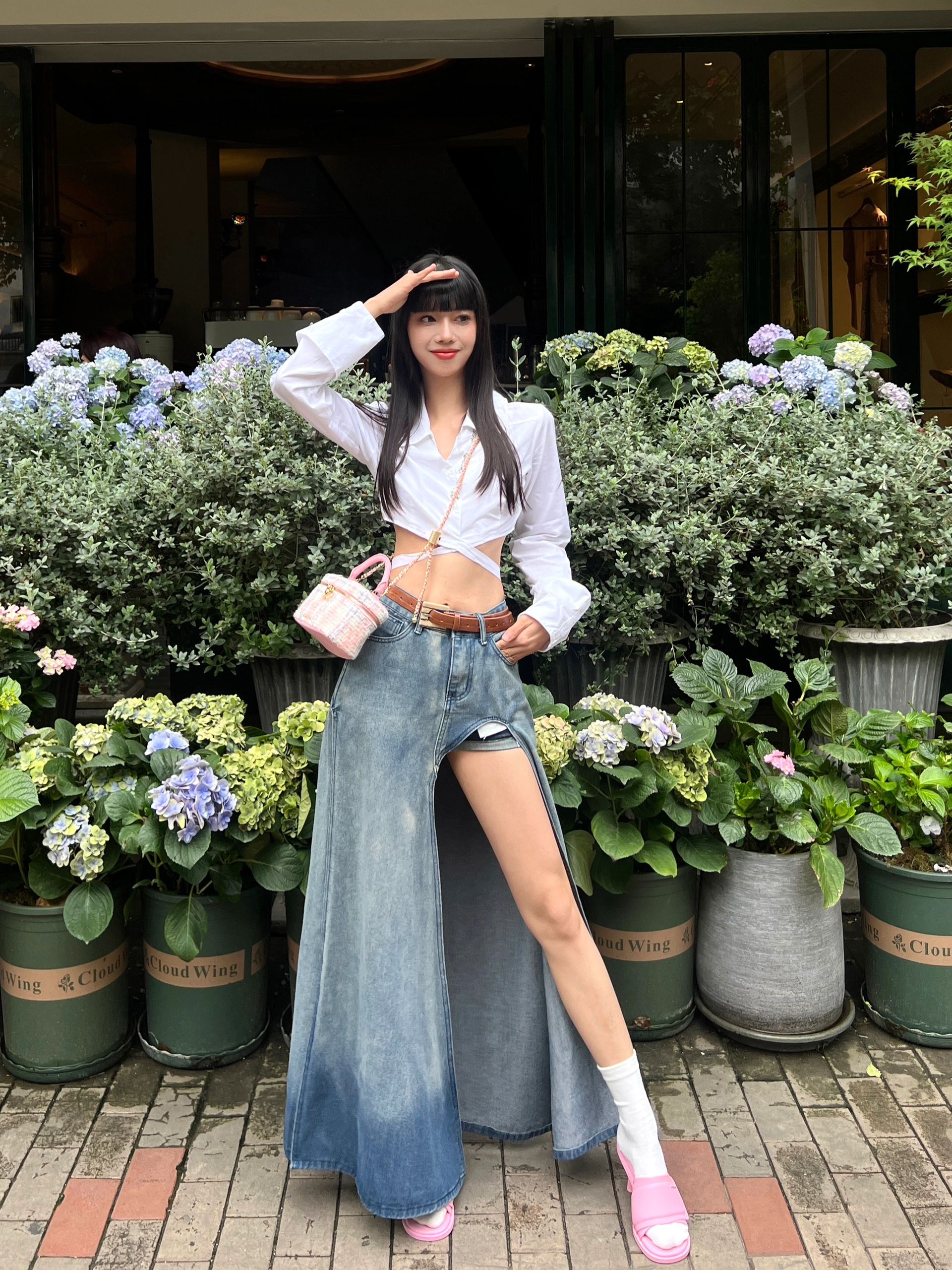 ロングスカート スリット入りマキシデニム