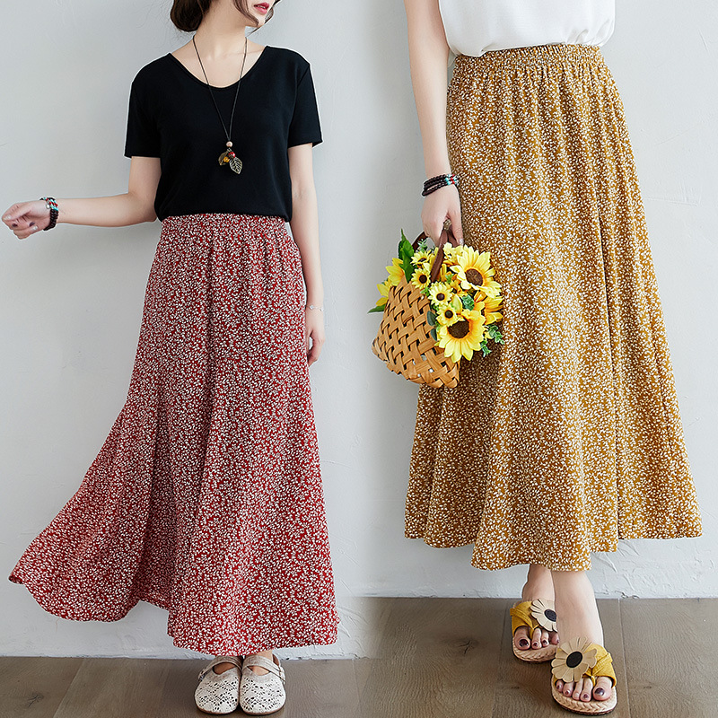 ロングスカート 花柄フレアマキシスカート