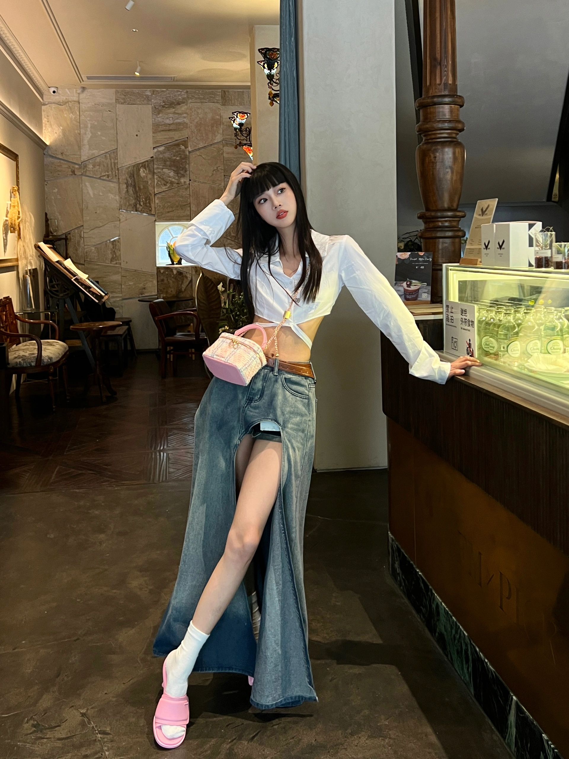 ロングスカート スリット入りマキシデニム
